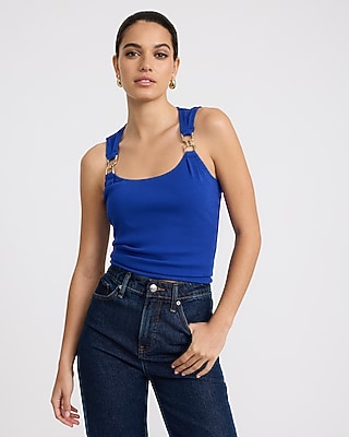 Stretch Cotton Ribbed Novelty Hardware Strap Tank