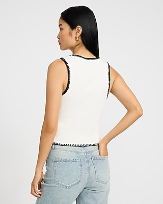 Ribbed Button Front Contrast Stitch Trim Knit Vest