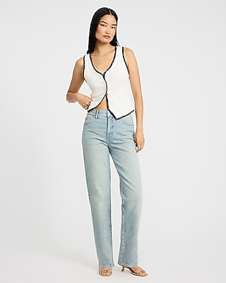 Ribbed Button Front Contrast Stitch Trim Knit Vest