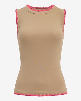 Ribbed Crew Neck Contract Stitch Trim Tank - image 5