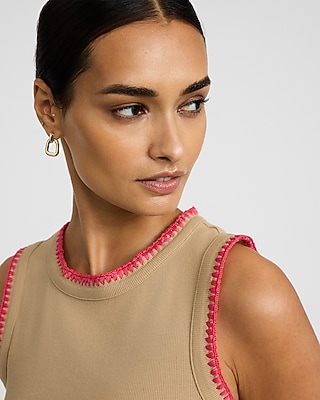 Ribbed Crew Neck Contract Stitch Trim Tank - image 2