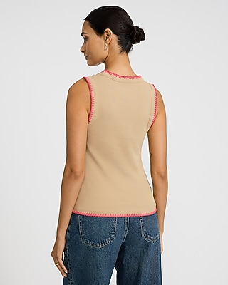 Ribbed Crew Neck Contract Stitch Trim Tank - image 3