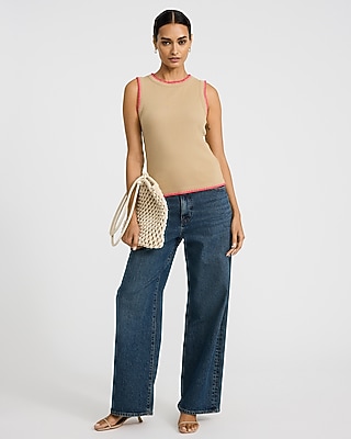 Ribbed Crew Neck Contract Stitch Trim Tank - image 4