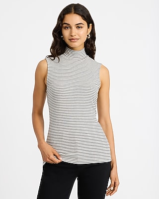 Ribbed Striped Mock Neck Tank