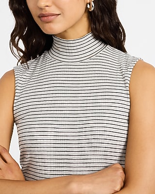 Ribbed Striped Mock Neck Tank