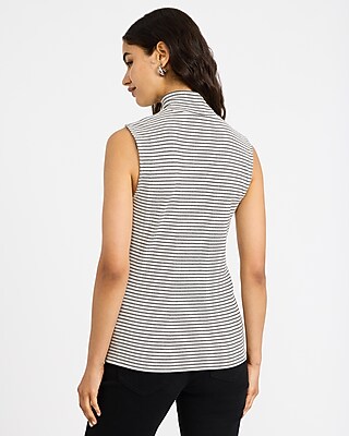 Ribbed Striped Mock Neck Tank