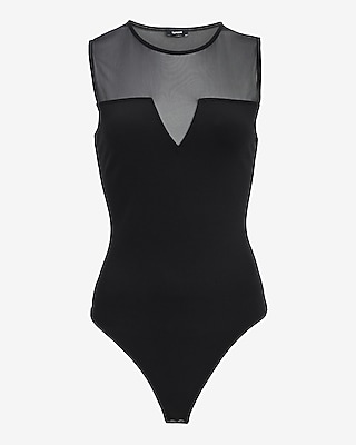 Mesh Pieced Sleeveless Bodysuit Signature Ponte