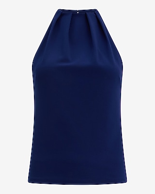 Halter Neck Pleated Tank Studio Stretch Crepe