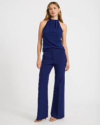 Halter Neck Pleated Tank Studio Stretch Crepe