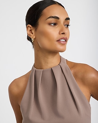 Halter Neck Pleated Tank Studio Stretch Crepe