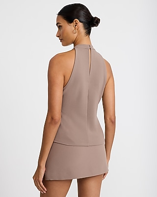 Halter Neck Pleated Tank Studio Stretch Crepe