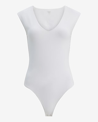 Body Contour Light Compression Stretch Cotton V-Neck Cap Sleeve Bodysuit