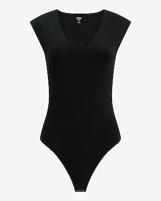 Body Contour Light Compression Stretch Cotton V-Neck Cap Sleeve Bodysuit