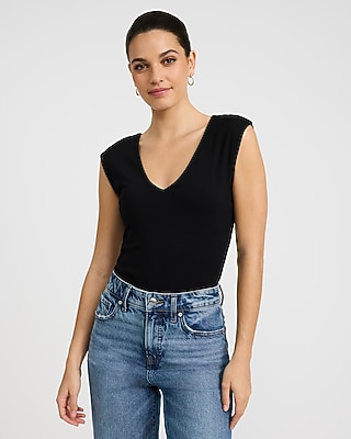 Body Contour Light Compression Stretch Cotton V-Neck Cap Sleeve Bodysuit