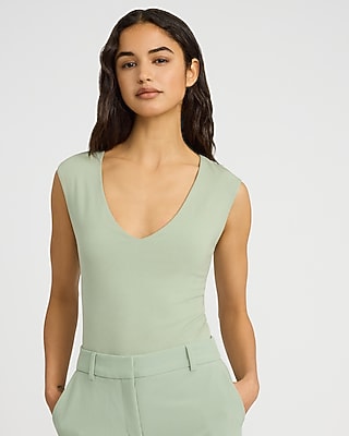 Body Contour Light Compression Stretch Cotton V- Neck Cap Sleeve Bodysuit