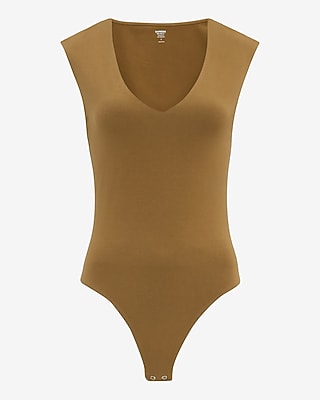Body Contour Light Compression Stretch Cotton V-Neck Cap Sleeve Bodysuit