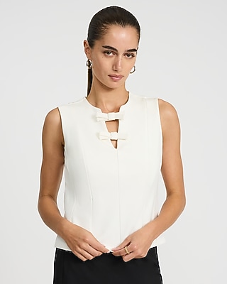 Satin V-neck Asymmetrical Bow Front Cami | Express