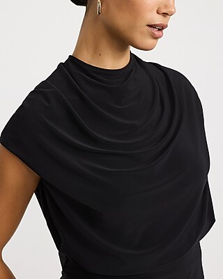 Matte Jersey Mock Neck Draped Banded Bottom Top - thumbnail 5
