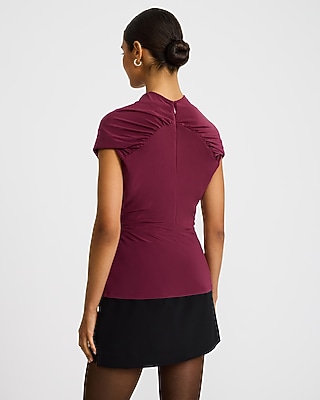 Matte Jersey Mock Neck Draped Banded Bottom Top - thumbnail 2