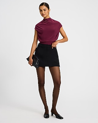 Matte Jersey Mock Neck Draped Banded Bottom Top - thumbnail 3