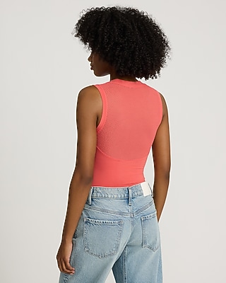 Fitted Mesh Crew Neck Twist Front Bodysuit