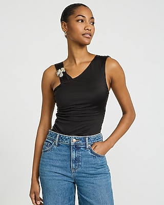 Hardware Sleeveless Ruched Bodysuit
