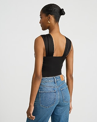 Hardware Sleeveless Ruched Bodysuit