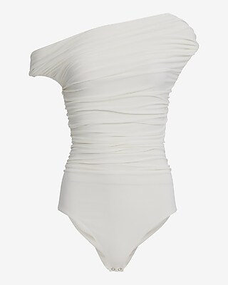 Asymmetrical Off The Shoulder Ruched Bodysuit
