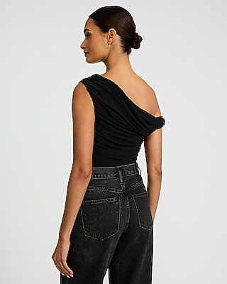 Asymmetrical Off The Shoulder Ruched Bodysuit