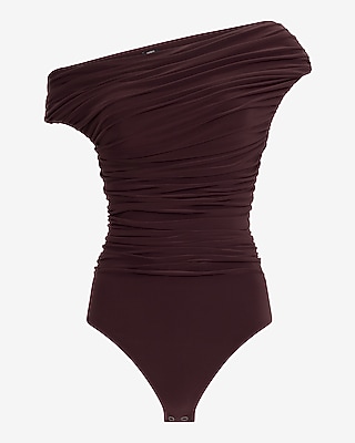 Asymmetrical Off The Shoulder Ruched Bodysuit