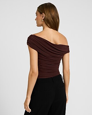 Asymmetrical Off The Shoulder Ruched Bodysuit