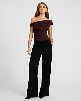 Asymmetrical Off The Shoulder Ruched Bodysuit