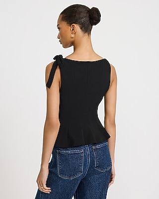 Boat Neck Tie Shoulder Peplum Tank