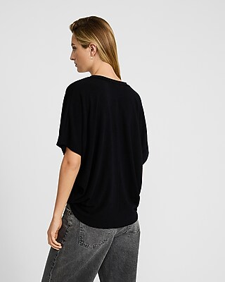 Relaxed Crepe V-Neck Short Sleeve Sweater