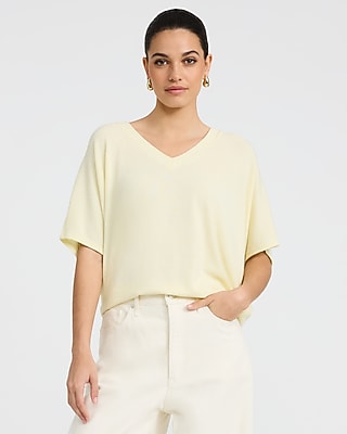 Relaxed Crepe V-Neck Short Sleeve Sweater