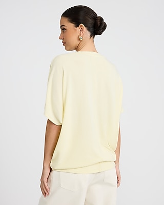 Relaxed Crepe V-Neck Short Sleeve Sweater