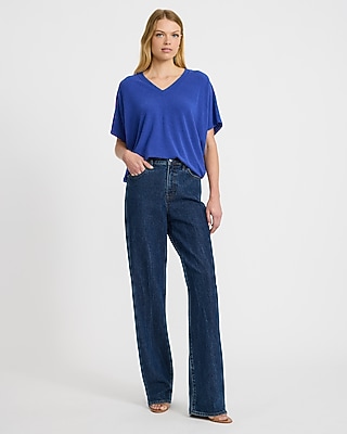Relaxed Crepe V-Neck Short Sleeve Sweater