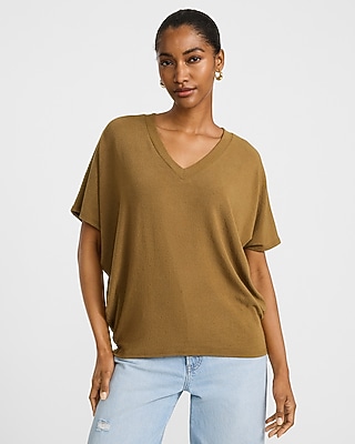 Relaxed Crepe V-Neck Short Sleeve Sweater