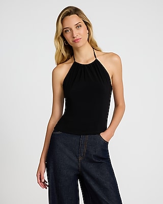 Satin Halter Cowl Neck Tank