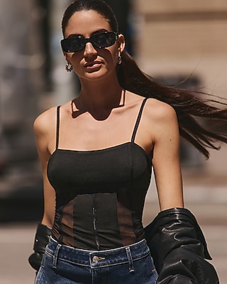 Mesh Panel Scoop Neck Cami
