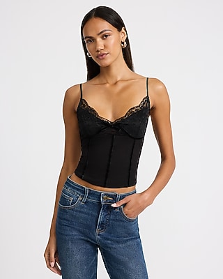Lace Pieced V-Neck Bow Front Corset Cami