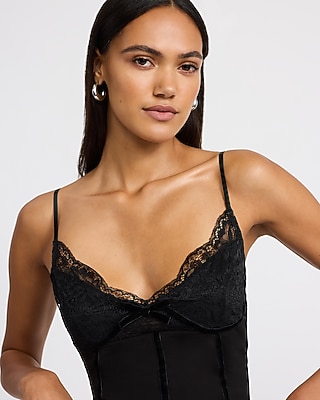 Lace Pieced V-Neck Bow Front Corset Cami