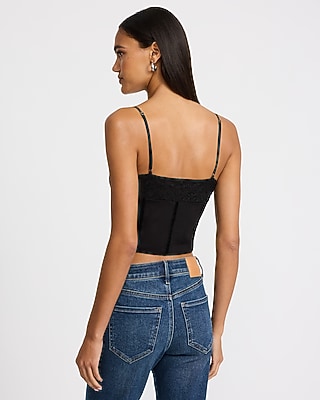 Lace Pieced V-Neck Bow Front Corset Cami