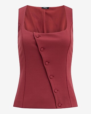 Scoop Neck Asymmetrical Button Tailored Tank in Stretch Cotton - thumbnail 10
