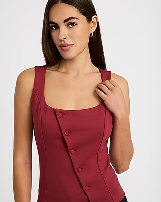 Scoop Neck Asymmetrical Button Tailored Tank in Stretch Cotton - thumbnail 7