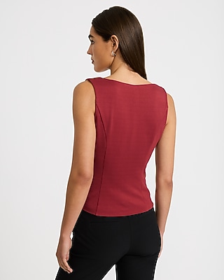 Scoop Neck Asymmetrical Button Tailored Tank in Stretch Cotton - thumbnail 8
