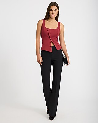 Scoop Neck Asymmetrical Button Tailored Tank in Stretch Cotton - thumbnail 9