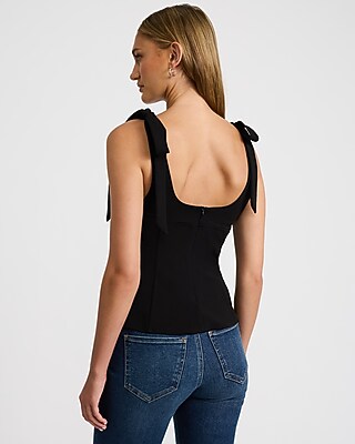 V-Neck Tie Strap Peplum Top - thumbnail 2