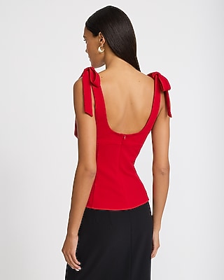 V-Neck Tie Strap Peplum Top - thumbnail 6