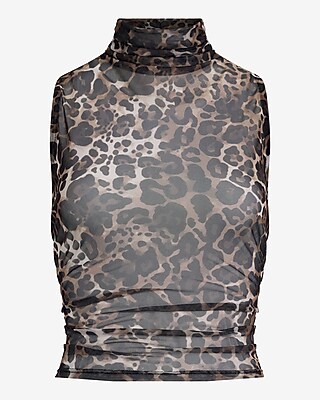 Mesh Leopard Mock Neck Ruched Tank - image 5